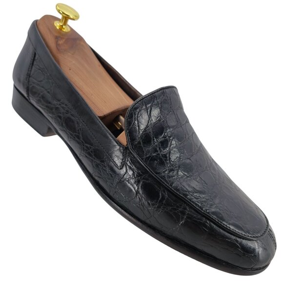 Vintage Bragano Exotic Crocodile Italy Men 9.5 Black Leather Dress Shoes Loafers main image 10
